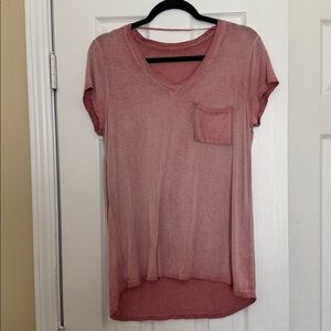 Pink V-Neck T-Shirt with Pocket